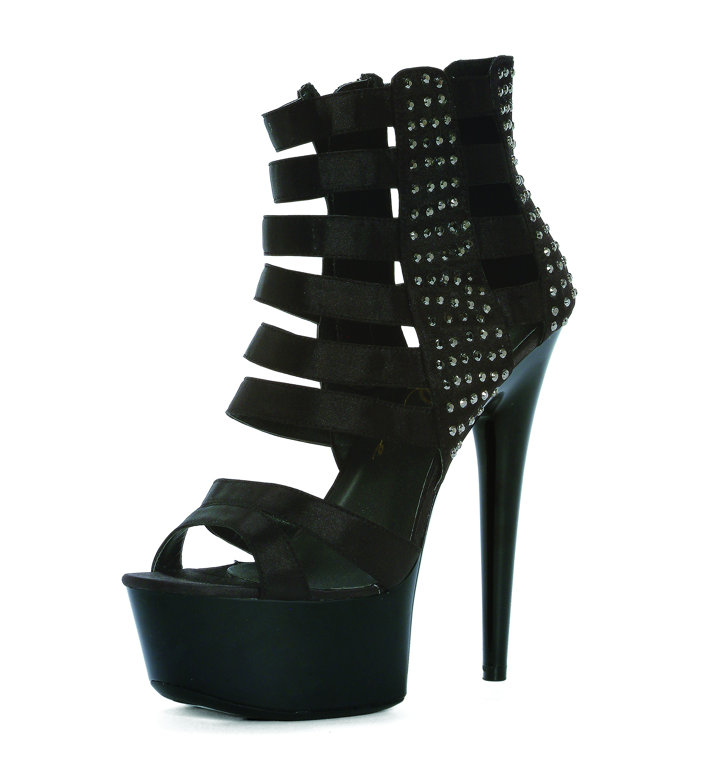 Noir - 6 Inch Studded Satin Strappy Stiletto